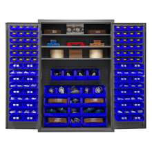 Load image into Gallery viewer, Durham 2502-138-3S-5295 Cabinet, 16 Gauge, 3 Shelves, 138 Blue Bins, 48 X 24 X 72