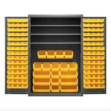 Load image into Gallery viewer, Durham 2502-138-3S-95 Cabinet, 16 Gauge, 3 Shelves, 138 Yellow Bins, 48 X 24 X 72