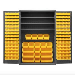 Durham 2502-138-3S-95 Cabinet, 16 Gauge, 3 Shelves, 138 Yellow Bins, 48 X 24 X 72