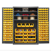 Load image into Gallery viewer, Durham 2502-138-3S-95 Cabinet, 16 Gauge, 3 Shelves, 138 Yellow Bins, 48 X 24 X 72