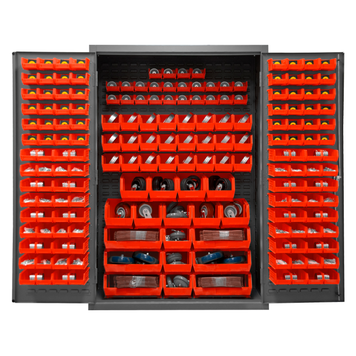 Durham 2502-186-1795 Cabinet, 16 Gauge, 186 Red Bins, 48 X 24 X 72