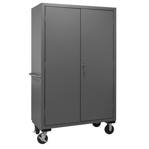 Durham 2502M-BLP-18-2S-1795 Mobile Cabinet, 16 Gauge, 2 Shelves, 18 Red Bins, 50-9/16 X 24 X 81