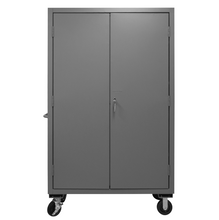 Load image into Gallery viewer, Durham 2502M-BLP-18-2S-5295 Mobile Cabinet, 16 Gauge, 2 Shelves, 18 Blue Bins, 50-9/16 X 24 X 81