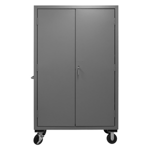 Durham 2502M-BLP-18-2S-95 Mobile Cabinet, 16 Gauge, 2 Shelves, 18 Yellow Bins, 50-9/16 X 24 X 81