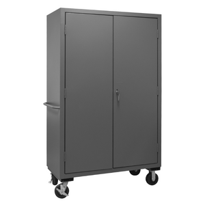 Durham 2502M-BLP-18-2S-95 Mobile Cabinet, 16 Gauge, 2 Shelves, 18 Yellow Bins, 50-9/16 X 24 X 81