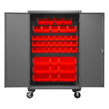 Load image into Gallery viewer, Durham 2502M-BLP-42-1795 Mobile Cabinet, 16 Gauge, 42 Red Bins, 48 X 24 X 81