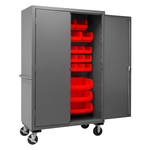 Durham 2502M-BLP-42-1795 Mobile Cabinet, 16 Gauge, 42 Red Bins, 48 X 24 X 81