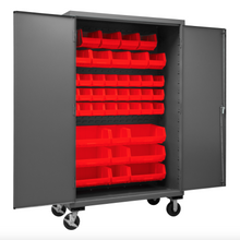 Load image into Gallery viewer, Durham 2502M-BLP-42-1795 Mobile Cabinet, 16 Gauge, 42 Red Bins, 48 X 24 X 81