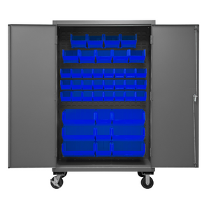 Durham 2502M-BLP-42-5295 Mobile Cabinet, 16 Gauge, 42 Blue Bins, 48 X 24 X 81