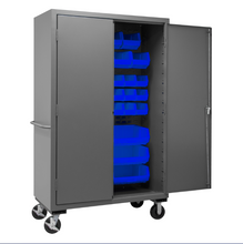 Load image into Gallery viewer, Durham 2502M-BLP-42-5295 Mobile Cabinet, 16 Gauge, 42 Blue Bins, 48 X 24 X 81