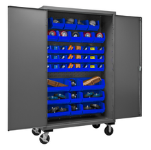 Load image into Gallery viewer, Durham 2502M-BLP-42-5295 Mobile Cabinet, 16 Gauge, 42 Blue Bins, 48 X 24 X 81