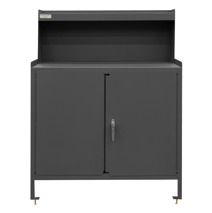 Durham 3000RSLF-95 Stationary Workstation, 1 Fixed Shelf, Riser, 2 Doors, 36-1/8 X 24-1/4 X 46-7/8