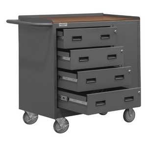 Durham 3121-TH-95 Mobile Bench Cabinet, 4 Drawers, Hard Board Top, 24-1/4 X 42-1/8 X 36-3/8