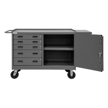 Load image into Gallery viewer, Durham 3402-95 Mobile Bench Cabinet, 1 Shelf, 5 Drawers, 24-1/4 X 66-1/8 X 37-3/4