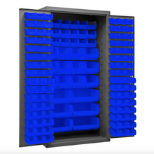 Load image into Gallery viewer, Durham 3501-BDLP-132-5295 Cabinet, 14 Gauge, 132 Blue Bins, 36 X 24 X 72