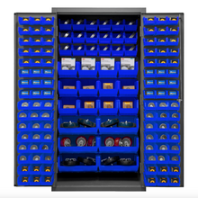 Load image into Gallery viewer, Durham 3501-BDLP-132-5295 Cabinet, 14 Gauge, 132 Blue Bins, 36 X 24 X 72