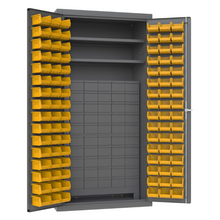 Load image into Gallery viewer, Durham 3501-DLP-60DR11-96-2S-95 Cabinet, 14 Gauge, 60 Drawers, 96 Yellow Bins, 2 Shelves, 36 X 24 X 72