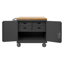 Load image into Gallery viewer, Durham 3119-MT-95 Mobile Bench Cabinet, 4 Drawers, 2 Doors, Maple Top, 24-1/4 X 42-1/8 X 37-1/8