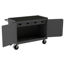 Load image into Gallery viewer, Durham 3414-RM-FL-95 Mobile Bench Cabinet, 2 Drawers, Black Rubber Mat, 24-1/4 X 54-1/8 X 37-3/4