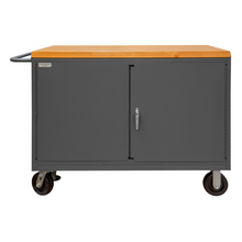 Load image into Gallery viewer, Durham 3415-MT-FL-95 Mobile Bench Cabinet, 2 Drawers, Maple Top, Floor Lock, 24-1/4 X 54-1/8 X 38-1/2