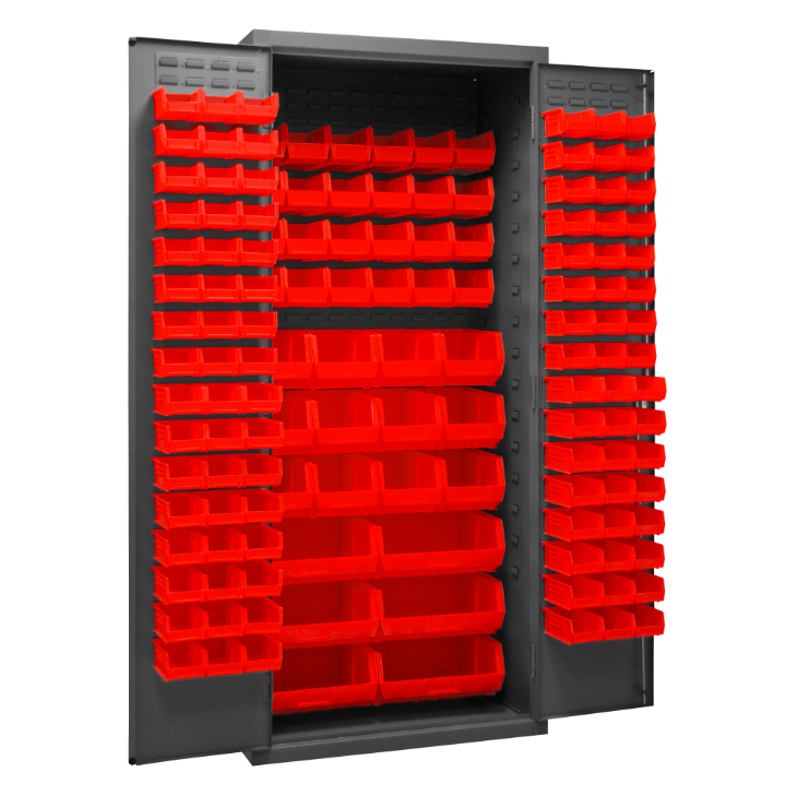 Durham 3500-138B-1795 Cabinets, 14 Gauge, 138 Red Bins, 36 X 24 X 84