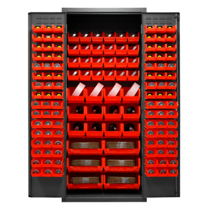 Durham 3500-138B-1795 Cabinets, 14 Gauge, 138 Red Bins, 36 X 24 X 84