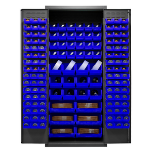 Durham 3500-138B-5295 Cabinets, 14 Gauge, 138 Blue Bins, 36 X 24 X 84