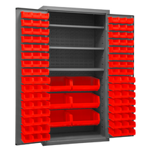 Load image into Gallery viewer, Durham 3501-BDLP-102-3S-1795 Cabinet, 14 Gauge, 3 Shelves, 102 Red Bins, 36 X 24 X 72