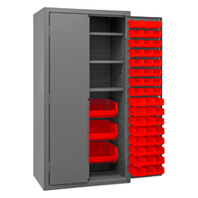 Load image into Gallery viewer, Durham 3501-BDLP-102-3S-1795 Cabinet, 14 Gauge, 3 Shelves, 102 Red Bins, 36 X 24 X 72