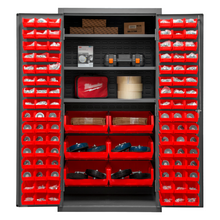 Load image into Gallery viewer, Durham 3501-BDLP-102-3S-1795 Cabinet, 14 Gauge, 3 Shelves, 102 Red Bins, 36 X 24 X 72