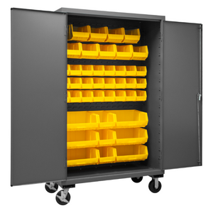 Durham 3502M-BLP-42-95 Mobile Cabinet, 14 Gauge, 42 Yellow Bins, 48 X 24 X 81