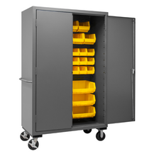 Load image into Gallery viewer, Durham 3502M-BLP-42-95 Mobile Cabinet, 14 Gauge, 42 Yellow Bins, 48 X 24 X 81