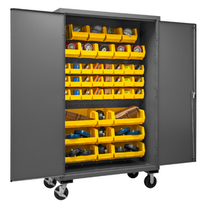 Durham 3502M-BLP-42-95 Mobile Cabinet, 14 Gauge, 42 Yellow Bins, 48 X 24 X 81