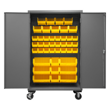 Load image into Gallery viewer, Durham 3502M-BLP-42-95 Mobile Cabinet, 14 Gauge, 42 Yellow Bins, 48 X 24 X 81