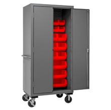 Load image into Gallery viewer, Durham 3501M-BLP-30-1795 Mobile Cabinet, 14 Gauge, 30 Red Bins, 36 X 24 X 81