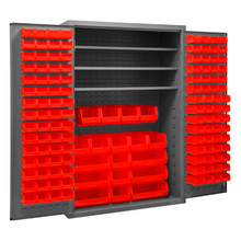 Load image into Gallery viewer, Durham 3502-138-3S-1795 Cabinet, 14 Gauge, 3 Shelves, 138 Red Bins, 48 X 24 X 72