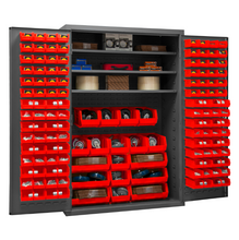 Load image into Gallery viewer, Durham 3502-138-3S-1795 Cabinet, 14 Gauge, 3 Shelves, 138 Red Bins, 48 X 24 X 72