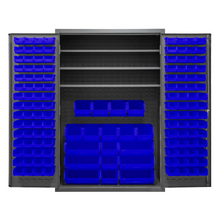 Load image into Gallery viewer, Durham 3502-138-3S-5295 Cabinet, 14 Gauge, 3 Shelves, 138 Blue Bins, 48 X 24 X 72