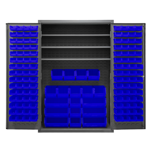 Durham 3502-138-3S-5295 Cabinet, 14 Gauge, 3 Shelves, 138 Blue Bins, 48 X 24 X 72