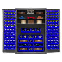 Load image into Gallery viewer, Durham 3502-138-3S-5295 Cabinet, 14 Gauge, 3 Shelves, 138 Blue Bins, 48 X 24 X 72