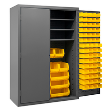 Load image into Gallery viewer, Durham 3502-138-3S-95 Cabinet, 14 Gauge, 3 Shelves, 138 Yellow Bins, 48 X 24 X 72