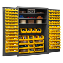 Load image into Gallery viewer, Durham 3502-138-3S-95 Cabinet, 14 Gauge, 3 Shelves, 138 Yellow Bins, 48 X 24 X 72