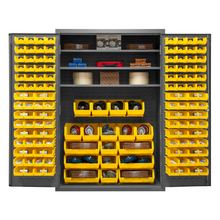 Load image into Gallery viewer, Durham 3502-138-3S-95 Cabinet, 14 Gauge, 3 Shelves, 138 Yellow Bins, 48 X 24 X 72