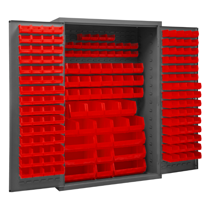 Durham 3502-186-1795 Cabinet, 14 Gauge, 186 Red Bins, 48 X 24 X 72