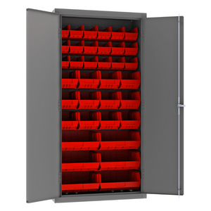 Durham 3602-BLP-36-1795 Cabinet, 14 Gauge, 36 Red Bins, 36 X 18 X 72