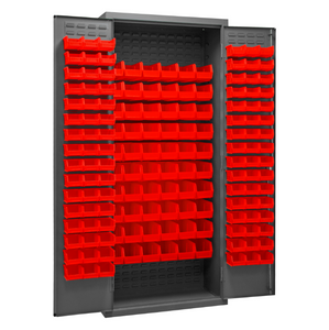 Durham 3603-156B-1795 Cabinet, 14 Gauge, 156 Red Bins, 36 X 18 X 84