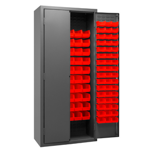 Durham 3603-156B-1795 Cabinet, 14 Gauge, 156 Red Bins, 36 X 18 X 84