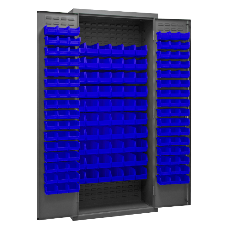 Durham 3603-156B-5295 Cabinet, 14 Gauge, 156 Blue Bins, 36 X 18 X 84