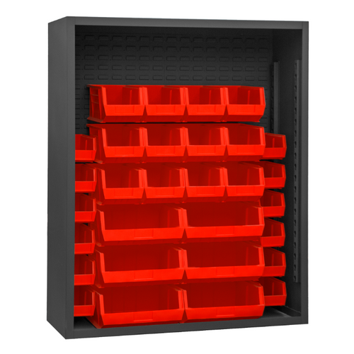 Durham 5006-30-1795 Enclosed Shelving, 12 Gauge, 30 Red Bins, 48 X 18 X 60