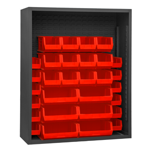 Durham 5006-30-1795 Enclosed Shelving, 12 Gauge, 30 Red Bins, 48 X 18 X 60